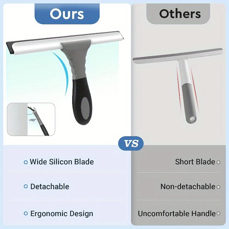 （20 pcs）AllPurpose Silicone Shower Squeegee for Glass Window Door Mirror Car Windshield Tile Wall Portable Cleaner Tools Includes One Hook One Adhesive 10 Inches Gray