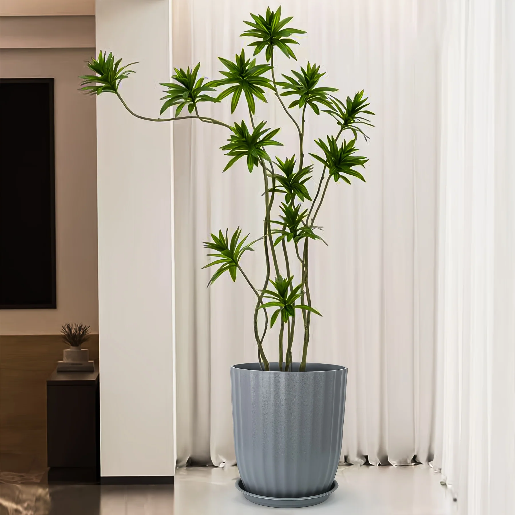 Diameter 14 Inches And 12.3 Inches Different Size Large Planter with Drainage Hole And Saucer, Thickened Planter for Indoor Outdoor Plants