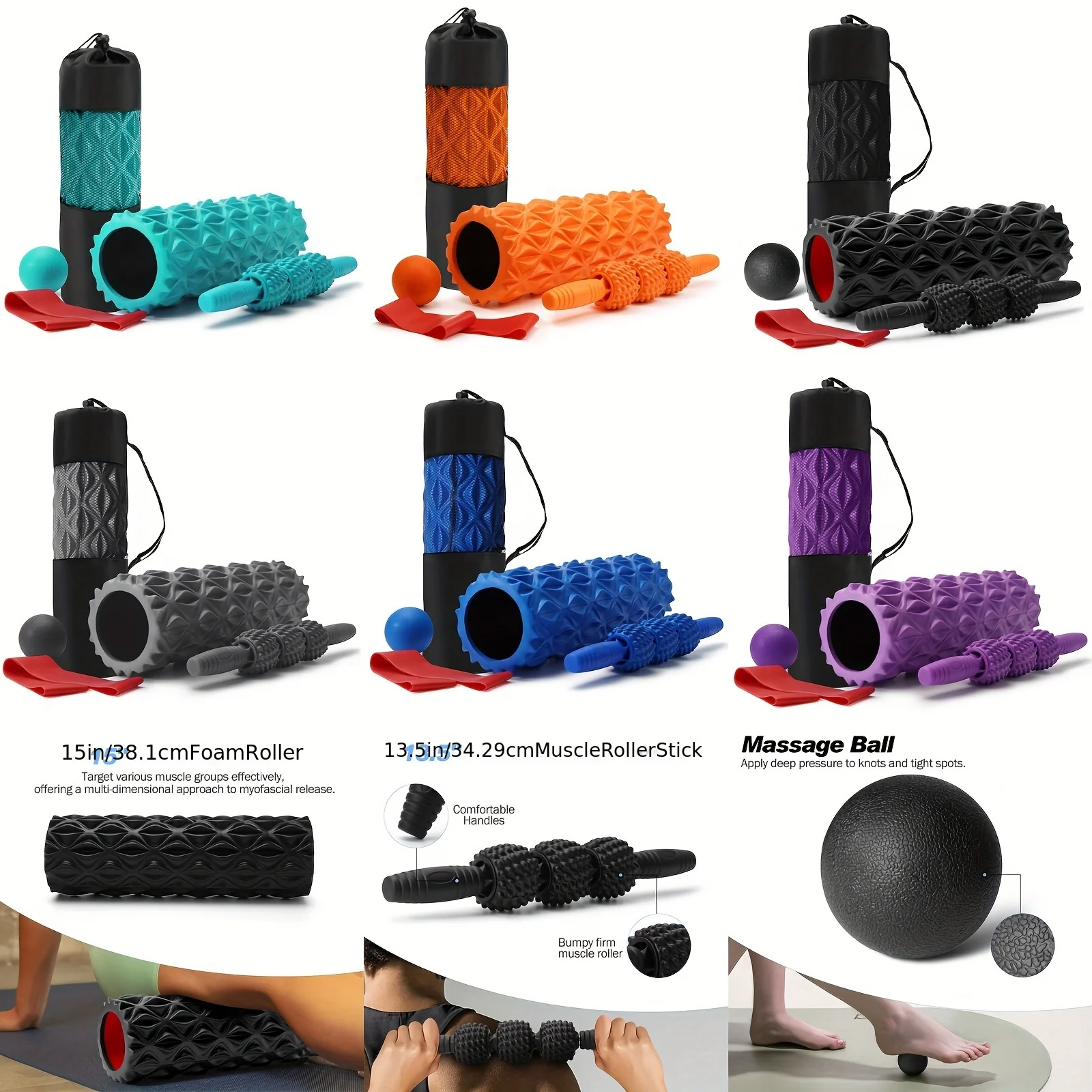 5-in-1 Foam Roller Set For Deep Tissue Massage, Muscle Improved Mobility, High-Density Back Roller For Whole Body Relieves Muscle Pain Muscle Massage