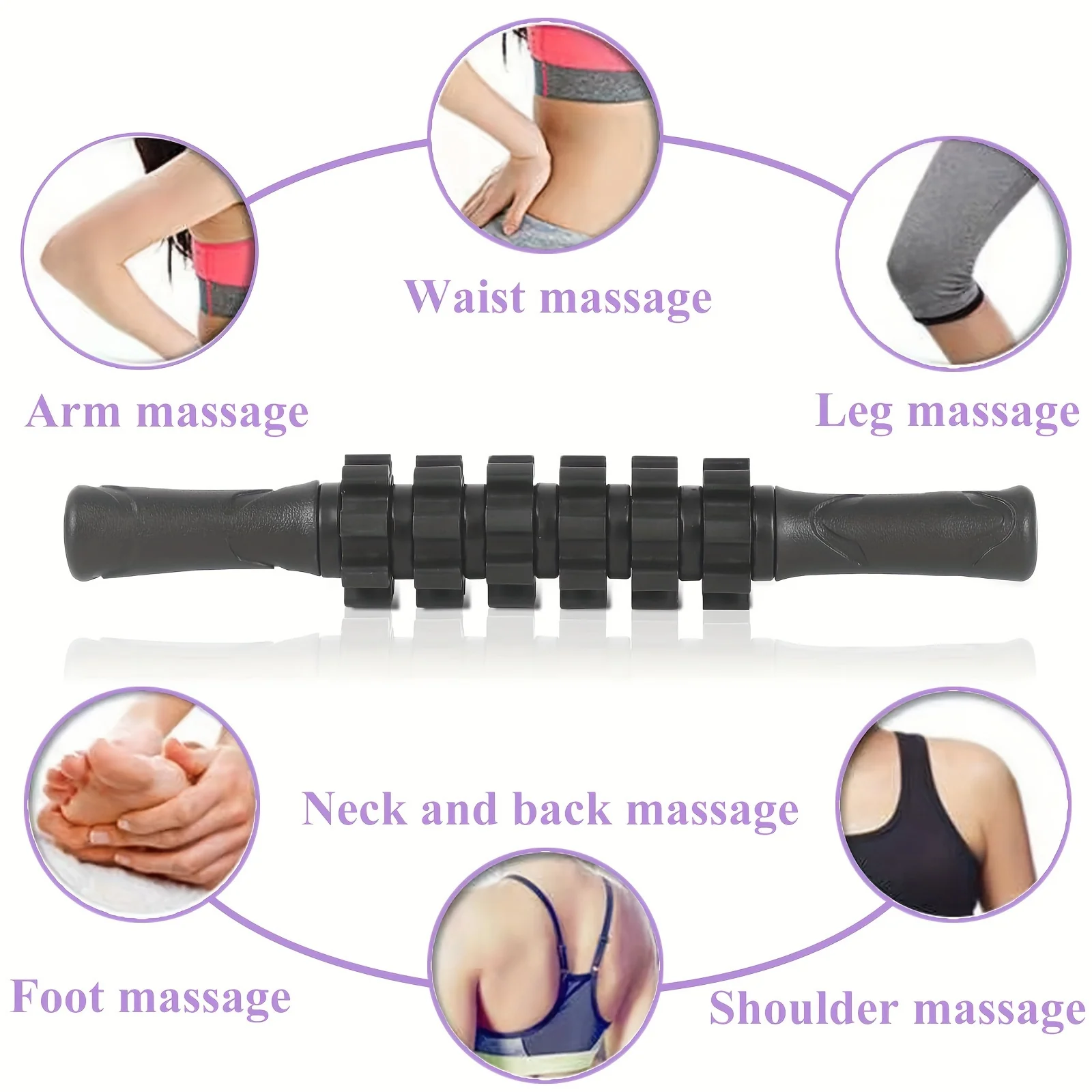 Foam Roller Set-Hollow Foam Massage Roller, Massage Ball, Roller Stick, Stretch Band, Resistance Band, Storage Bag, Suitable for Muscle Massage, Relieve Muscle Soreness (6 pack)